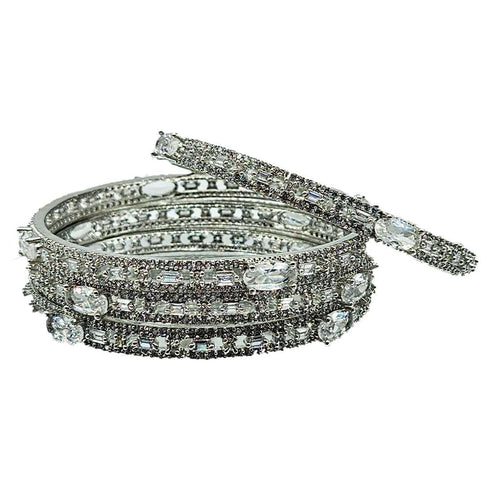 American Diamond Party Wear Silver Bangles - D95 - 2